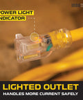75 Foot Lighted Outdoor Weather Resistant Extension Cord 12 Gauge 3 Conductor SJTW Heavy Duty Lighted Plug