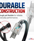 Heavy Duty 10ft Indoor Outdoor Extension Cord 10 Gauge 3 Conductor SJTW Waterproof 3 Prong Power Cable with durable construction