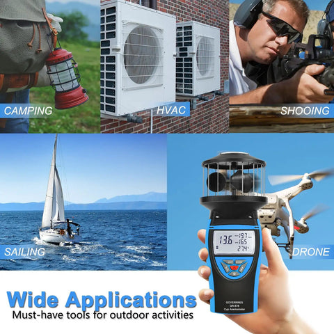 Handheld Cup Anemometer With Compass, 93 MPH Digital Wind Speed Meter, 360 Degree Wind Direction, CFM Air Flow Readout, Wind Velocity Gauges For Outdoor Sailing, Surfing, Drone Flying And HVAC in hand