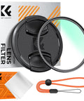 52mm UV Protection Filter With 18 Layer Multi Coatings Ultra Slim Design with lens cap, box, cleaning cloth, and strap