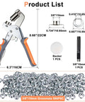 Grommet Tool Kit 500 Piece Set With Three Eighths Inch Grommets including eyelet punch, dies, and backer for tarp and fabric use