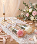 150 Pack Rose Sleeve Bouquet Bags Kraft Paper Backed With Plastic Front For Easy Floral Wrapping, two roses displayed elegantly