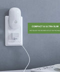 Plug In Motion Sensor Night Light Two Pack With Dusk To Dawn, Dimmable Soft Warm White LEDs in wall outlet, compact design
