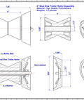 4 Inch Black Boat Trailer Roller Assembly schematic, made of TPU polyurethane, designed for one half inch shaft use.