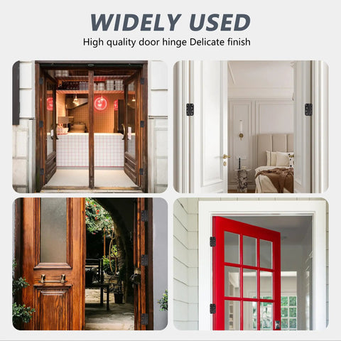 Oil Rubbed Bronze Self Closing Hinge With Adjustable Spring on various doors, showing auto close door hardware usage
