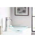 Modern Tempered Glass Vessel Sink Bowl For Bathroom, Clear Round Above-Counter Top Mount Vanity With Pop Up Drain, Sleek Oval Basin