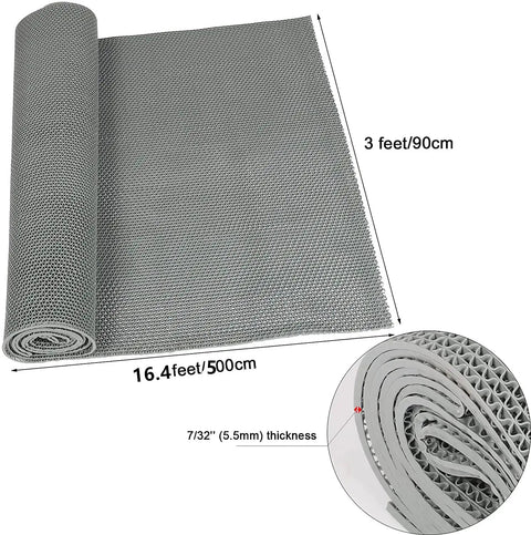 Rolled Drainage Non Slip Floor Mat 3 Feet By 16.4 Feet PVC Mesh Heavy Duty for wet areas, showing size and thickness details
