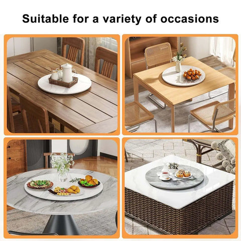Large Lazy Susan Turntable Slate Marble Texture Rotating Tray Round Serving Tray 12mm Thick Brown 100cm on various tables