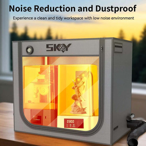 Resin 3D Printer Enclosure With Ventilation Kit And LED Light, showing double space fit for two LCD resin printers against a workshop backdrop.