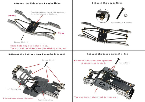 Carbon Fiber Chassis Kit For SCX24 With 7 Degree Angled Skid And Low Center Of Gravity LCG Upgrade assembly instructions