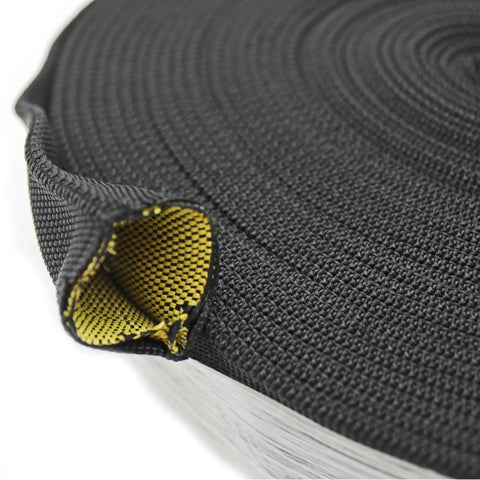 One Inch Hydraulic Hose Burst Protection Sleeving Nylon Guard Sleeve 50 Feet Black With Yellow Inner Liner, coiled detail