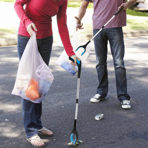 3 Pack Foldable Reacher Grabber Tool Set For Elderly, 32 Inch Reach With Rotating Rubberized Head, Litter Picker And Garden Nabber, Trash Pickup Tool, Handy Grabber In Blue Orange Green
