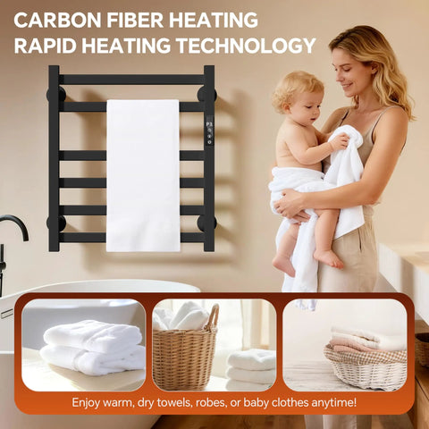 Electric Towel Warmer Wall Mounted 6 Bar Heated Towel Rack With Smart Timer And Temperature Control Plug In Or Hardwire