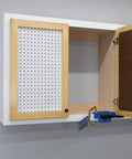 Cabinet Door Mounting Jig For Frameless And Face Frame Cabinets used on open cabinet, showing adjustable hinge attachment tool.