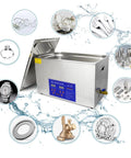 Heavy Duty Heated Ultrasonic Cleaner With Digital Timer And Thick Commercial Grade Stainless Steel Wash Tank for cleaning jewelry and engine parts.