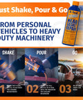 Ultimate Head Gasket And Block Repair Sealant For Cars Stops Coolant Leaks Permanently Seals Blown Gaskets Cracked Heads And Porous Engine Blocks 472ML being poured into a car engine cooling system.