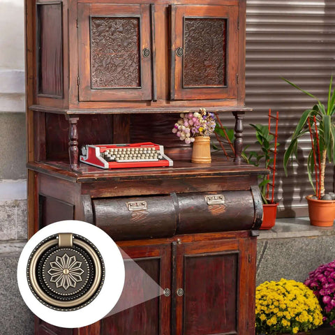 Antique Bronze Drawer Pull Rings Set Of 6 With Screws Vintage Cabinet Hardware 1.18 Inch Solid Zinc Alloy Knobs