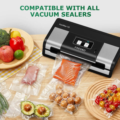 Vacuum Sealer Bags Rolls 2 Pack 11 Inch By 20 Foot Heavy Duty Storage Bags For Freezer And Sous Vide BPA Free Commercial Grade Keeps It Fresh And Ready Fits All Vacuum Sealers with food sealed inside