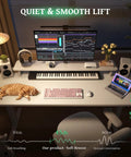 SIAGO 48x24 Inch Electric Standing Desk with quiet motor lift, 0.8 Inch Thick Tabletop, and workspace setup including computer and cat.