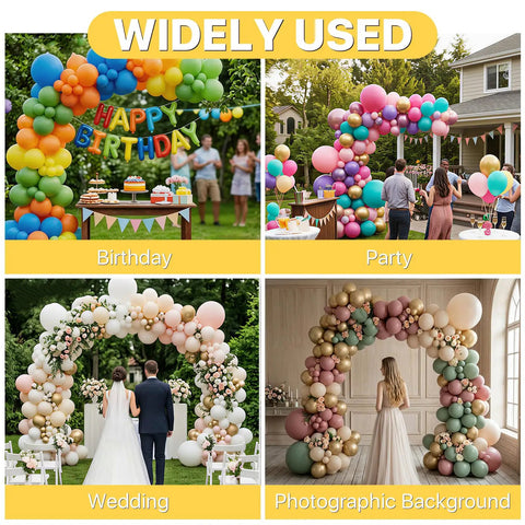 12 Piece Black Balloon Arch Clips Kit For Party, 3 Inch And 4 Inch Nylon, Includes Free Balloons, Flowers, Chains And Dots To Build Epic Backdrops Fast. shown in birthday, party, wedding and photo backdrop setups