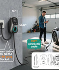 Man using Level 2 EV Charger With WiFi App And Plug In And Go 48 Amp Hardwired Or 38 MPH On NEMA 14 50 Plug 25 Foot Cable in garage