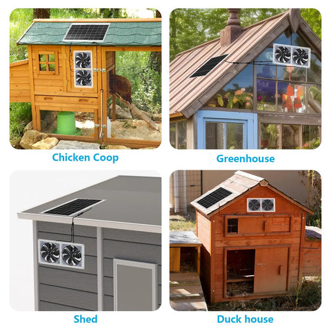 Solar Panel Fan Kit 10W Dual Fans Waterproof Exhaust And Intake For Greenhouse Attic Shed Barn Chicken Coop Dog House Outdoor Cooling System Built For Tough Outdoor Use