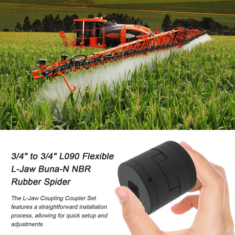Rugged L Jaw Coupling Set Three Quarter Inch To Three Quarter Inch Flexible HT250 Steel Construction With Buna N NBR Rubber Spider For Log Splitters Hybrid Equipment Industrial Agricultural Use, 3/4 in to 3/4 in coupling shown with rubber spider
