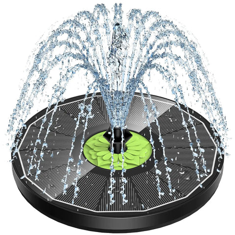 Upgraded Glass Panel Solar Fountain Pump for Bird Bath and Garden Pond Floating No-Installation Water Fountain With 7 Nozzle Modes Delivers 12 To 20 Inch Spray Durable Black Outdoor Decor featuring a fountain spray pattern in outdoor setting