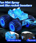 Monster Truck Remote Control Car With Light Spray And LED Boosters 2.4GHz All Terrain RC Toy showing mist spray effect