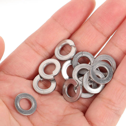 One Hundred Pcs 1/4 Inch Stainless Steel Spring Lock Washers Set For Industrial Fastening And Anti Loosening Applications With 304 Stainless Steel Split Repair Washers Kit Heavy-Duty Jobsite Ready, 1/4 in washers in hand