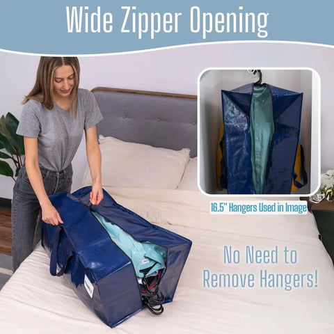 Person using Heavy Duty Moving Bags Eight Pack With Backpack Straps And Sturdy Zippers And Handles, Extra Large Campus Dorm Essentials