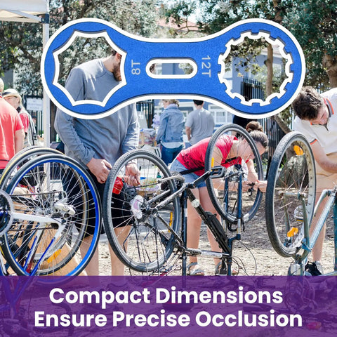 2 Pack Aluminum Alloy Fork Cap Wrench Set for Bikes in use, highlighting easy turn for quick repairs at a public bike workshop.