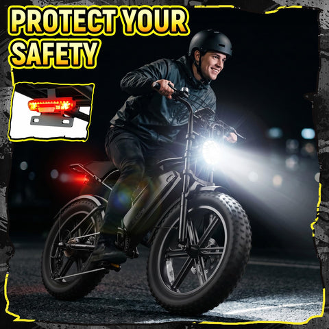 Rider on All Terrain Beast Electric Fat Bike With 1500W Peak Motor Dual Suspension And 20X4 Fat Tires at night