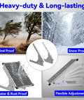 Heavy-duty 13.8 Inch Immortal Steel Solar Panel Tilt Mount Stand for 0 to 200W Panels, wind, snow, water, rust-proof features