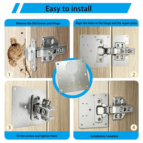 Installation steps of 8 Piece Cabinet Hinge Repair Plate Kit With Hinge Fixing Brackets And 48 Self Tapping Screws for cabinets