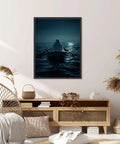 Framed Ghost Rowing Boat Night Ocean Canvas Print Vintage Gothic Wall Art Dope Home Decor For Living Room And Bedroom Black Frame 16 By 20 Inches Elegant Painting Poster, showing ghostly figure rowing in moonlit ocean, framed on living room wall.