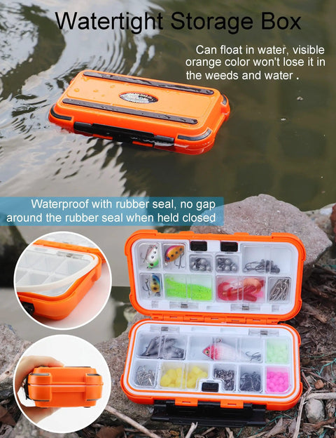 Small Kayak Tackle Box Waterproof Mini Lure Box With Sealed Rubber Gasket Portable Hook Organizer For Kayak Fishing Compact Orange Storage For