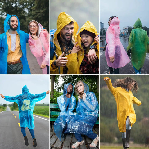 2 Pack Reusable Rain Ponchos For Adults With Hood And Drawstring, Waterproof EVA Rain Gear For Men And Women