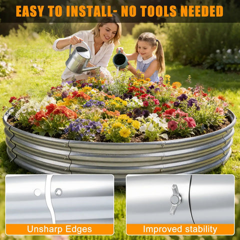 Beefy 48 Inch Fire Pit Ring Built From 0.8mm Galvanized Steel, Rust Resistant, used as colorful flower planter