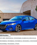 Blue sedan parked in front of modern building with OEM number chart for rack and pinion boot kit