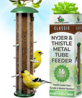 Outdoor Bird Feeder With 16 Ports For Thistle And Nyjer Seeds, Easy Hang Chew Proof Metal Design With 8 Perches