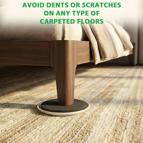 Eight Pack Extra Large Furniture Sliders For Carpet And Hardwood Floors Heavy Duty Reusable Gliders under a bed leg on carpet.