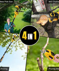 Slick 4 In 1 Cordless Pole Saw And Electric Pruning Shears Kit featuring mini chainsaw and pole pruning tools for effective yard work.