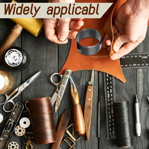 Hands using Leather Circle Cutter Tool Set With 7 Sizes 20mm To 50mm High Carbon Steel Hole Punch among leatherworking tools.