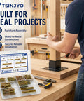 Person assembling wood furniture using 165 Piece M4 And M6 Zinc Plated Hanger Bolts Kit With Double Headed Self Tapping Dowels.