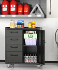 Heavy Duty Mobile Tool Storage Cabinet With Four Drawers And A Locking Door, On Wheels Tool Cart For Garage Or Workshop