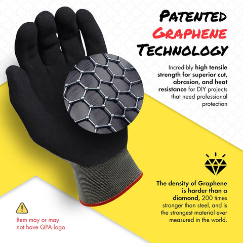 Lightweight Graphene Cut Resistant Work Gloves ANSI A1 showing tensile strength material detail.