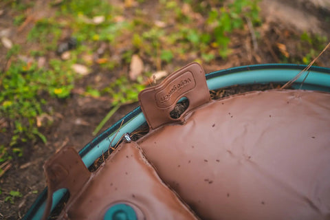 Close-up of 16 Gallon Tree Watering Bag Ring Heavy Duty PVC Plant Watering System for Trees and Shrubs with secure fastener