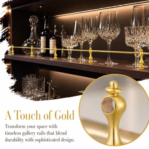16 Piece Brass Railing Spindle Kit With Screws, Dead Easy Install Decorative Shelf Brackets, Dope Gold Finish Furniture Connectors, Solid Metal Posts That Turn Heads On Any Cabinet Or Bar Cart Rack