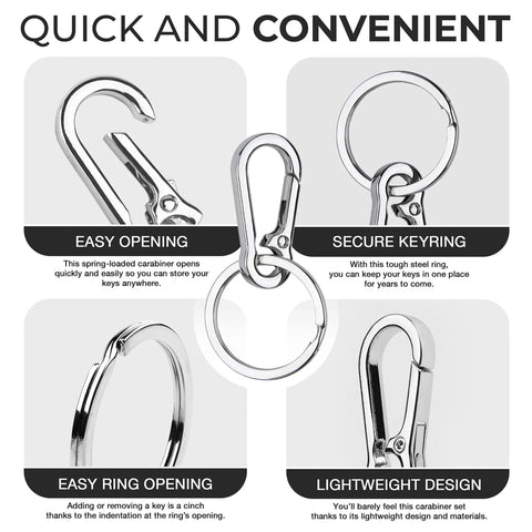 4 Piece Multipurpose Keychain Clip Set With Secure Zinc Carabiner And Steel Keyring For Quick Grab And Go Access